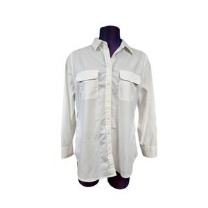 Chico's Basic White Button Down Long Sleeve Shirt Size Medium Petite Women's C65